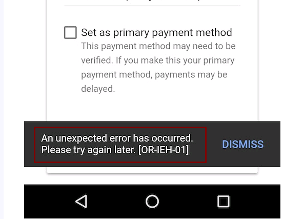 Google AdSense/admob, play, pay add payment information An unexpected error occurred. Please try again later. [or-ie-01、OR-IEH-02]